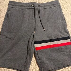 Moncler Gray Athletic Shorts with Red and Black Accents